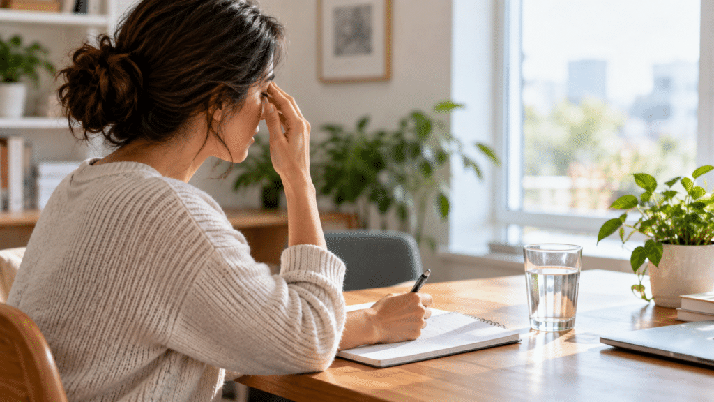 Persona registrando síntomas de irritación ocular leve antes de una consulta médica online